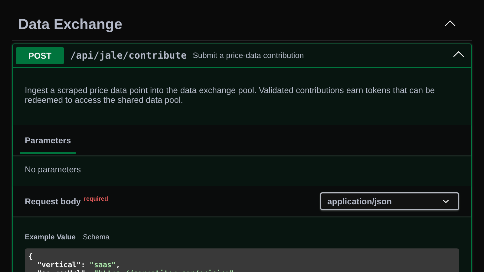 The API reference for contributing a price data point, which the new contribute_price_data tool calls.