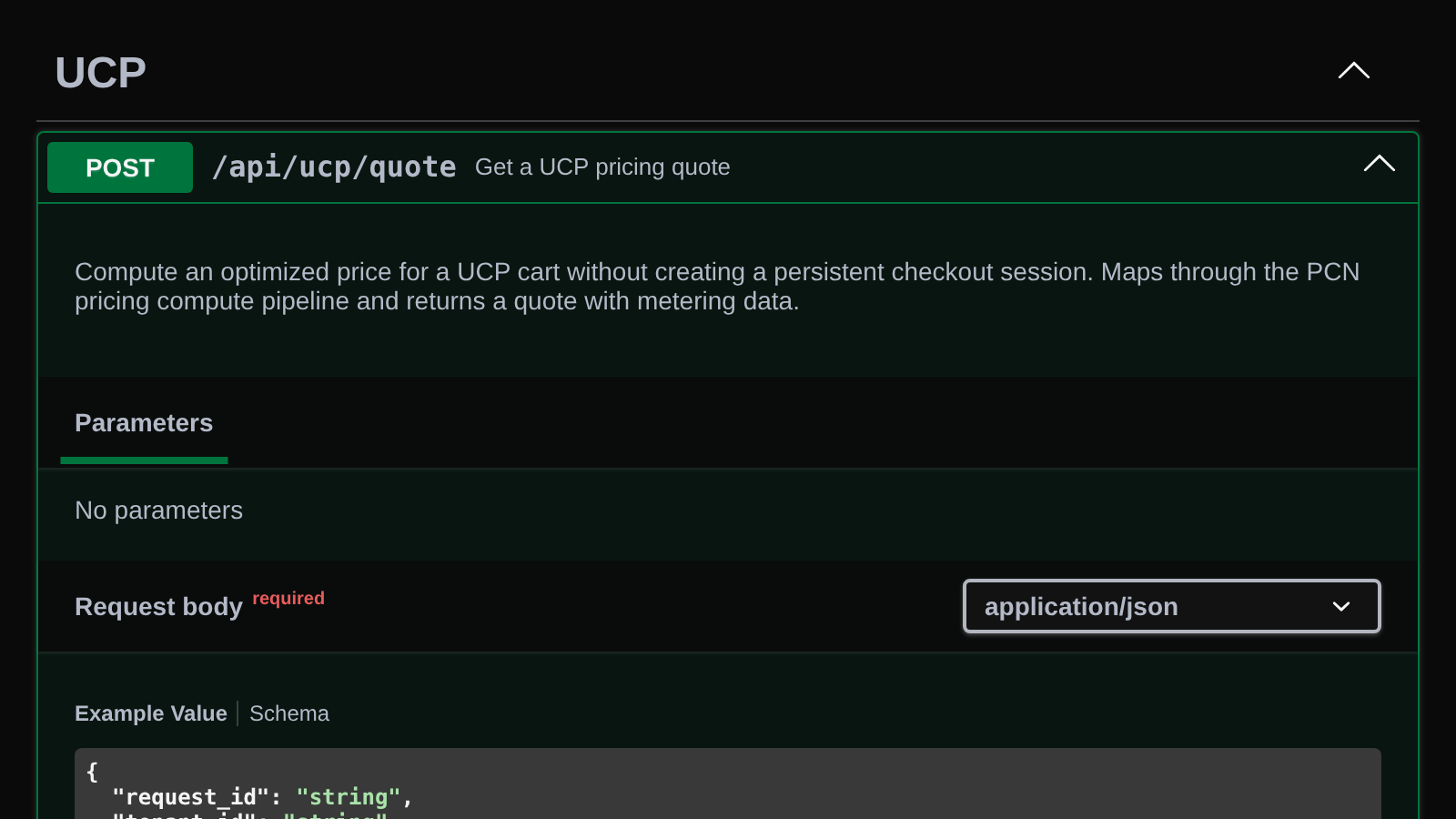 The API reference for the UCP quote, which the new get_ucp_quote tool calls.